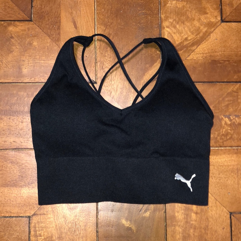 Puma black criss cross sports bra